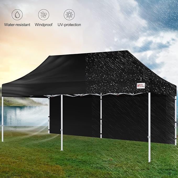 MASTERCANOPY 10x20 Heavy Duty Pop Up Commercial Instant Canopy with Sidewalls(10x20 Black)