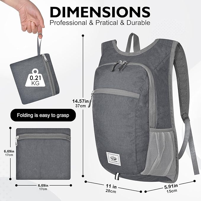 Hiking Backpack Small Lightweight Packable Foldable foldable backpack Packable Camping Hiking for Backpack (Dark Gray)