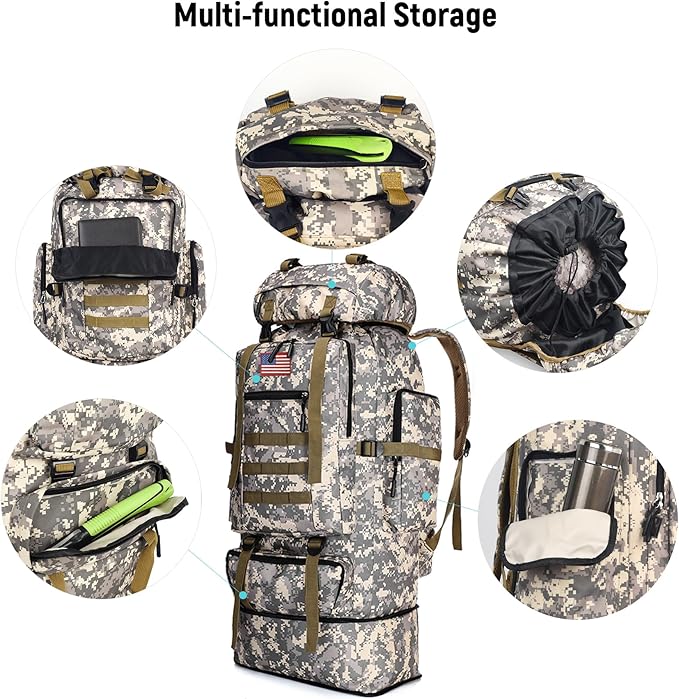 JUMAHE 100L Hiking Backpack for Men - Rucksack Molle Military Tactical Waterproof Lightweight Camping Backpack 3 Day Assault Pack for Travel, Climbing, Backpacking