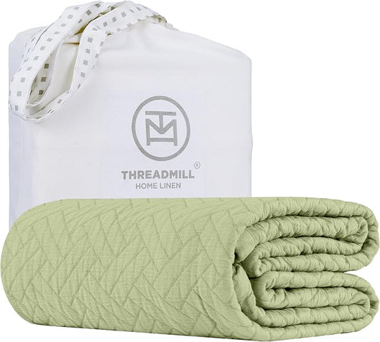 Threadmill Luxury Cotton Blankets for Twin Size Bed | All-Season 100% Cotton Twin Blanket for Bed | Criss Cross Jacquard Lightweight, Soft & Cozy Coverlet, 350GSM, 68 x 90 inches | Sage Green
