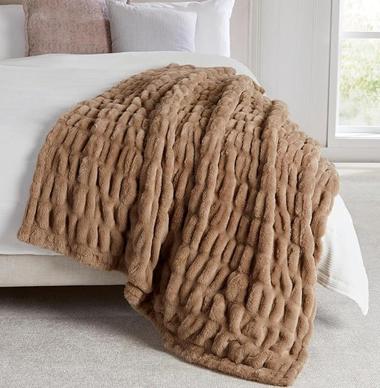 Springtree Home | Luxury Plush Throw Blanket | Brown Throw Blanket | Perfect Blanket for Couch Year Round | Fluffy Micro Fleece | Lily Collection - Dune
