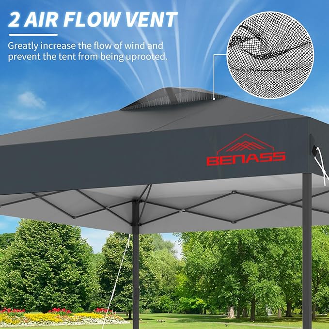 8x8 Pop Up Canopy, Easy Up Canopy Tent, Heavy Duty Tents for Parties, One Person Set Up Event Tent, Grey