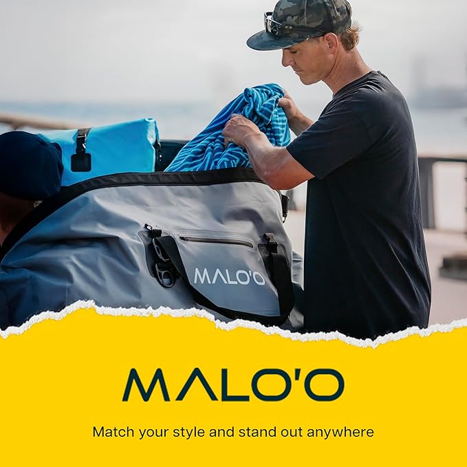 Malo’o Waterproof Dry Duffel, Heavy-Duty Roll Top Waterproof Gear Bag with Shoulder Strap & Molle Loops, Marine Duffel for Kayaking, Boating, Camping, Beach & Travel, Grey, 100L