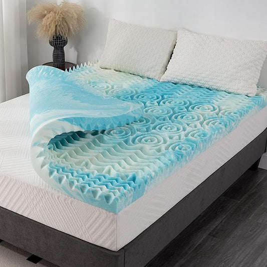 2 Inch 5-Zone Cal King Memory Foam Mattress Topper, Gel Infused Foam Mattress Topper for Pressure Relief, CertiPUR-US Certified Cal King Bed Topper,Blue, 72"×84"