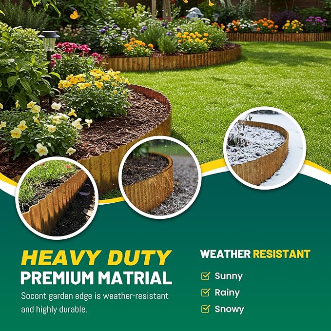 Corrugated Metal Garden Edging, 6"×10Ft Durable Landscape Border for Garden, Lawn, Flower Beds and Paver Edging (Rusty)