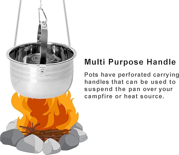 Camping Cookware Set - Compact Stainless Steel Campfire Cooking Pots and Pans | Combo Kit with Travel Tote Bag | Rugged Outdoor Cook Set for Hiking | Barbecues | Beach