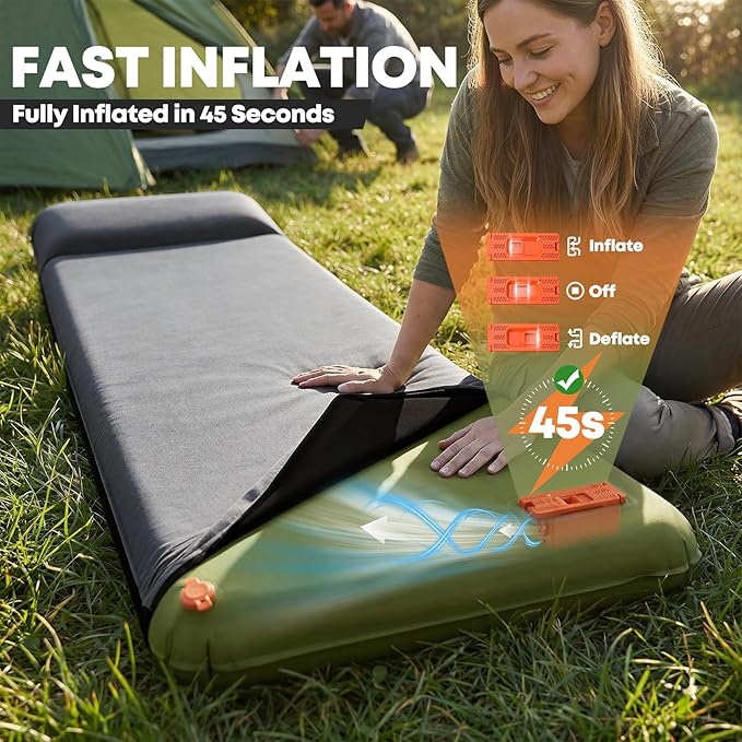Self Inflating Sleeping Pad with Electric Pump, 4" Ultra-Thick Memory Foam Camping Pad, 4 Season Camping Mattress Pad with Removable Cover, Camping Essentials Gear for Tent Travel Car