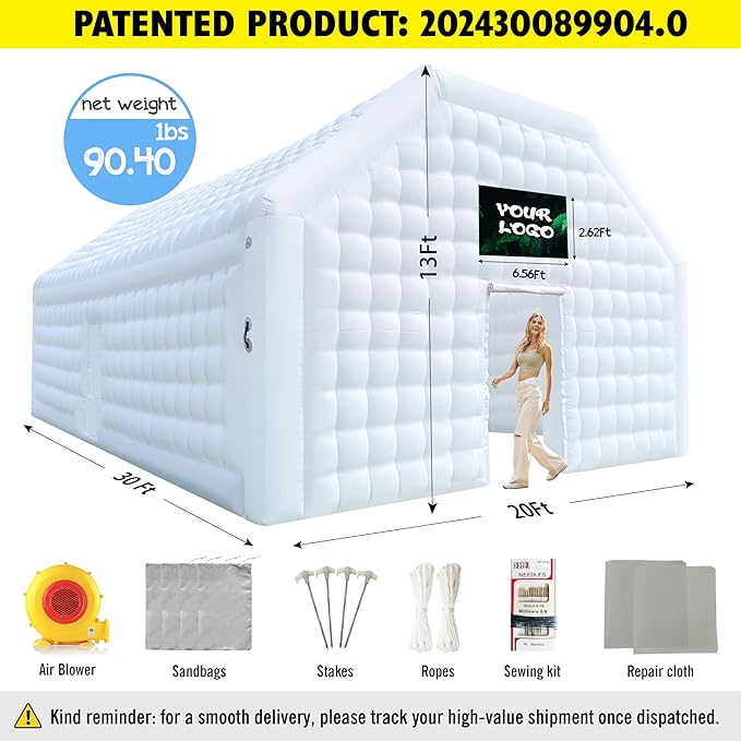 WARSUN Large White Inflatable Night Club 30x20x13Ft Inflatable Party Tent with Logo Area Disco Cube Gazebo Event House for Wedding Birthday Raves Dance Floor Yard Party Business