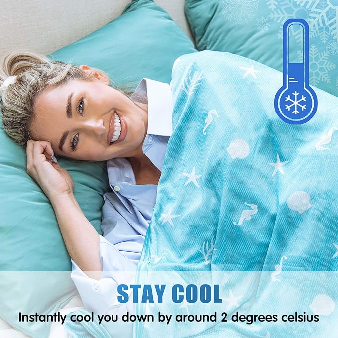 Ailemei Direct Cooling Blanket with Double Sided Cold Effect, Lightweight Breathable Summer Oversize Coastal Theme Bed Blankets, Transfer Heat to Keep Body Cool for Hot Sleepers Night Sweats, 90“x90”