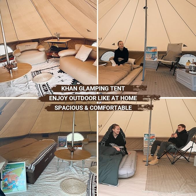 KingCamp Canvas Bell Yurt Tents, 4 Seasons Large Waterproof & Windproof Luxury Glamping Tent w/Stove Jack for Family Outdoor Camping, Hunting, Parties