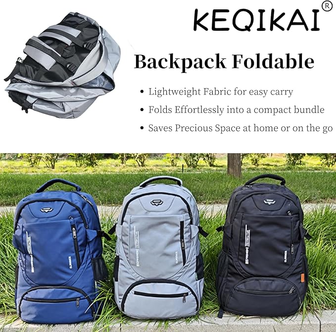80L Large Travel Backpack for Men & Women, Lightweight Water-Resistant Hiking Backpack with Shoe Compartment, Foldable Daypack Rucksack for Travel Camping College Blue