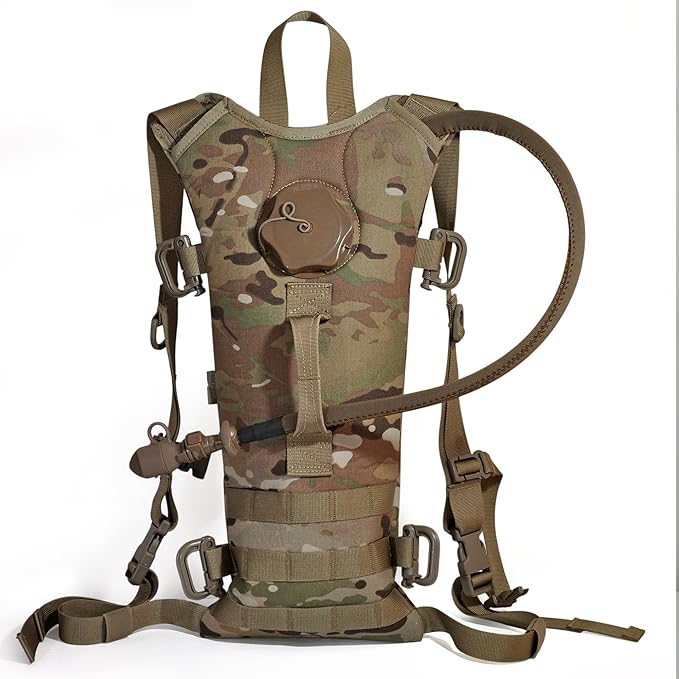 Multicam MOLLE Hydration Carrier – Holds 3-Liter Water Bladder – Tactical Military Backpack for Hiking, Biking, Camping, and Outdoor Use