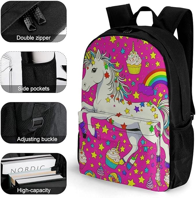 Supdreamc Backpack Polyester Multipurpose Anti-Theft Psychedelic Trippy Unicorn Shoulder Bag Big Capacity Gym Outdoor Hiking Backpack With Padded Straps