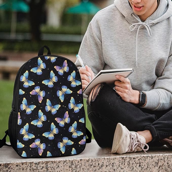 Shoulder BookBags Pueple Blue Butterfly Sports Outdoor Running, Camping Backpack Men Women