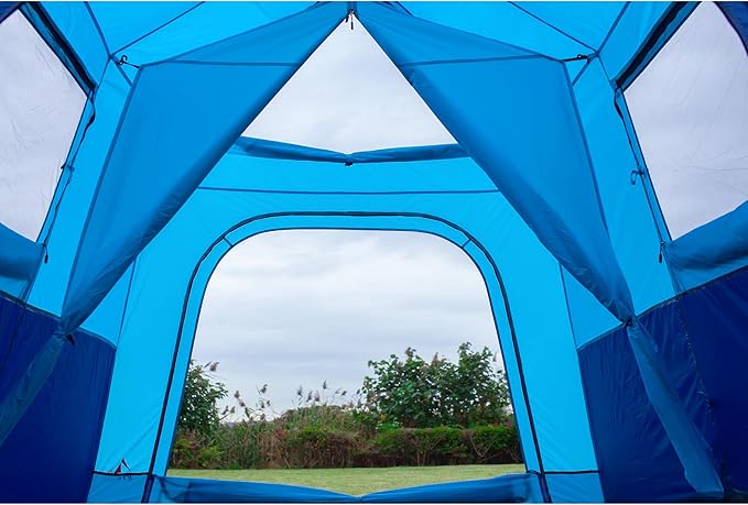 KTT Extra Large Tent 6-10-12-14 Person(A),Family Cabin Tents,2 Rooms,3 Doors and 3 Windows with Mesh,Straight Wall,Waterproof,Double Layer,Big Tent for Outdoor,Picnic,Camping,Family Gathering