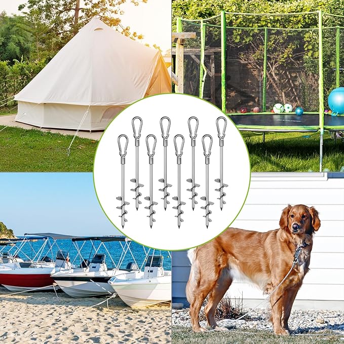 SELEWARE 18 Inch Ground Anchors Screw in, Heavy Duty Trampoline Stakes, Tent Stakes, High Wind Wider Spiral Earth Anchors for Trampolines, Camping Tent, Sheds, Carports, Securing Animals, Swing Sets