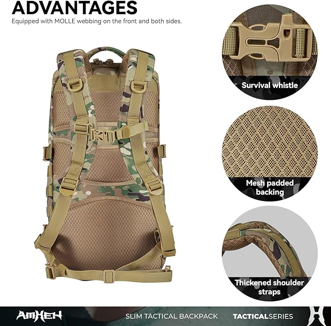 20L Slim Tactical Backpack - Suspended 13" Laptop Compartment, Rugged MOLLE Daypack for Everyday Carry, Work, Travel (Camo)