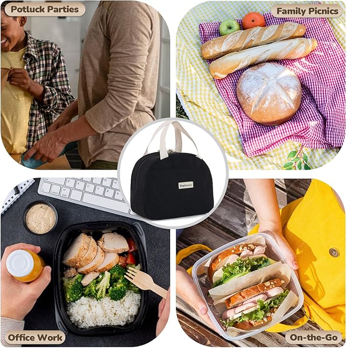 Lunch Bag for Women Men Cute Corduroy Lunch Tote Bags Reusable Insulated Lunch Box Large Capacity Reusable Insulated Cooler for Work/Picnic/Travel