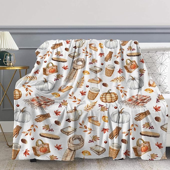 Fall Throw Blanket, Pumpkin Autumn Soft Blanket for Home Room Decor, Cozy Throw Blankets for Christmas Thanksgiving Gifts for Adults Kids Couch Bed 60" X 50"