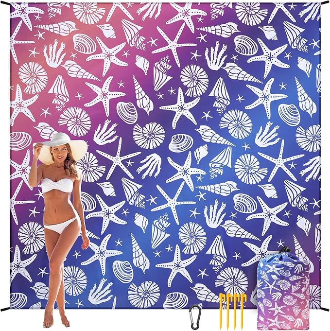 Beach Blanket, Sandproof Beach Mat, Waterproof Quick Drying Lightweight Outdoor Aztec Picnic Mat 79" X 83"/120"x108" for 2-8 Adults for Travel, Camping, Hiking