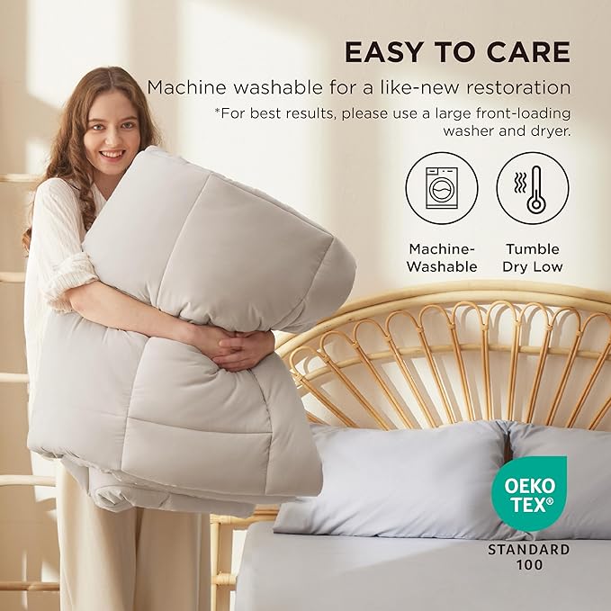 Bedsure Comforter Duvet Insert - Quilted Comforters Full Size, All Season Duvet, GentleSoft Down Alternative Bedding, with 8 Tabs, Gifts for Women/Men, Linen, Full 86 x 82 Inches