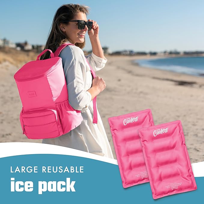 Cool Coolers by Fit & Fresh 2 Pack XL Soft Ice Packs for Cooler, Flexible Stretch Nylon, Lunch Box Ice Packs, Large Reusable Freezer Packs, Hot Pink