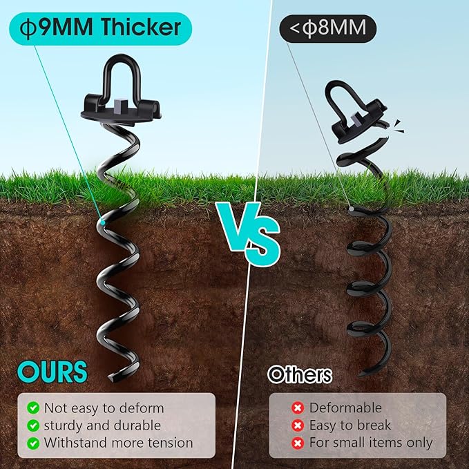 Ground Anchors Heavy Duty Spiral Screw in Trampoline Stakes, Swing Set Anchors Earth Anchor for Trampoline, Tents, Canopies, Swing Sets, Dog tie Out(8 Pack)