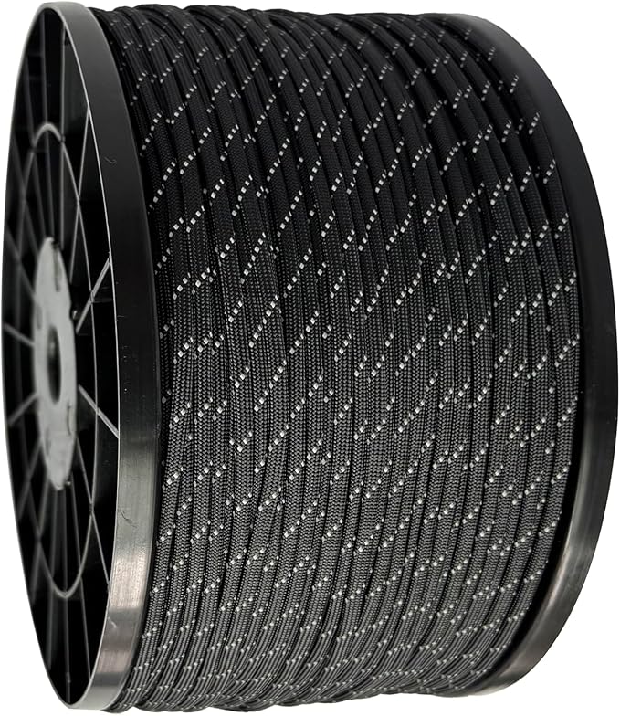 Reflective Paracord 550 lb, 7 Strand Paracord Rope 1000ft 4mm, Nylon Parachute Cord for Camping, Black