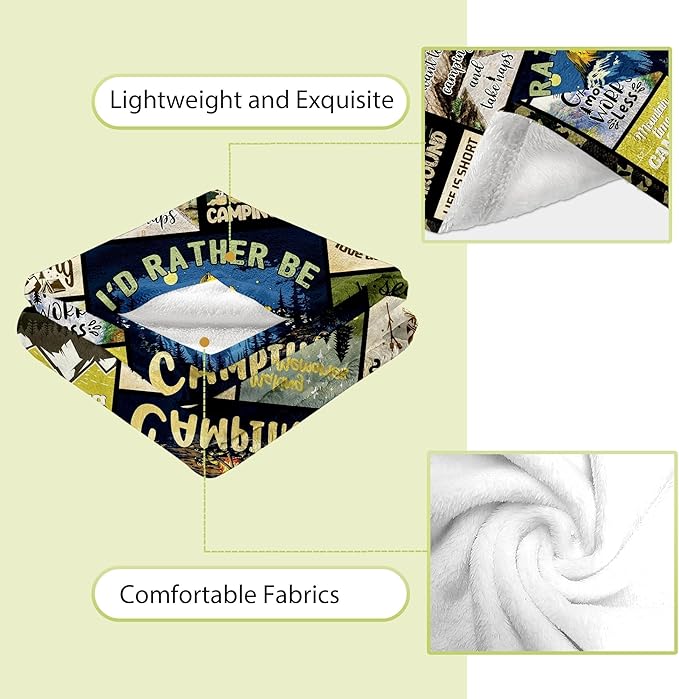 Camping Gifts, Camping Gifts for Men, Cool Camping Gifts for Camper, Unique Gifts for Camping Lovers, Dad Camping Gifts Ideas, Camping Christmas Throw Blanket Gifts 60"x50"