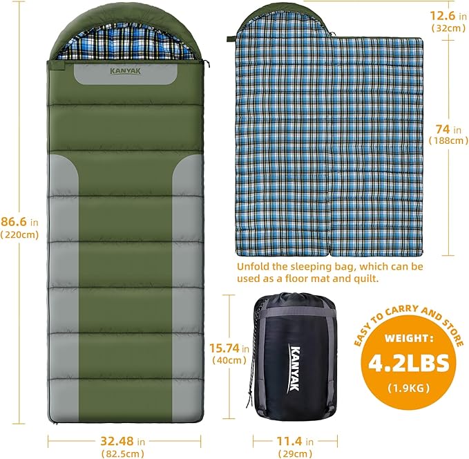 Cotton Flannel Liner Sleeping Bag for Adults Teens Kids, Cold Weather &Warm, 3 Seasons, Lightweight Compact Camping Essentials Equipment, Hiking, Outdoor, Travel