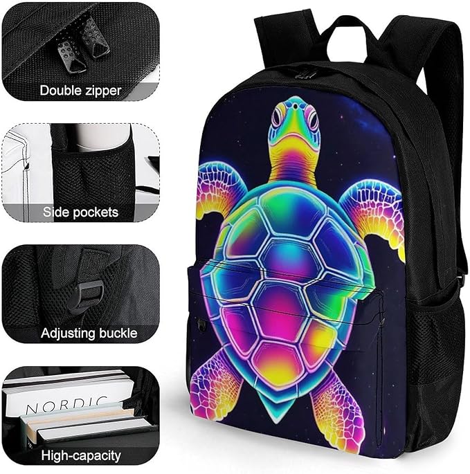 Lightweight Daypack Backpack for Sports Travel Running, Large Capacity Multipurpose Anti-Theft Bookbag, Sea Turtle Colorful Laptop Backpack Daypack