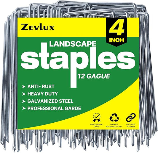 Landscape Staples Galvanized Garden Stakes,4 inch 50 Pack 12 Gauge Heavy Duty Garden Pins for Fences, Lawns, Weed Barriers and Landscape Fabrics, Irrigation Hose,Yard Lawn, Landscape Fabric