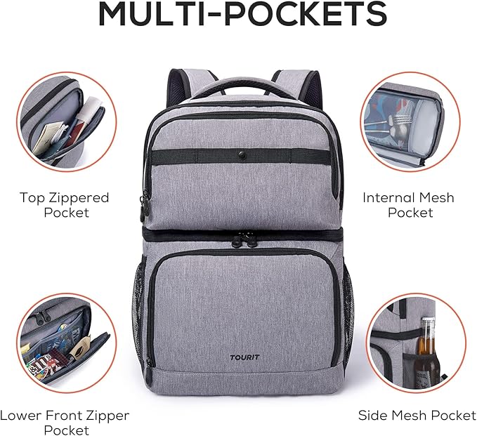 TOURIT Backpack Cooler with Double Decks, Insulated Cooling Bag for Lunch, Waterproof Lightweight for Men to Camping, Picnic, Hiking, Beach Park