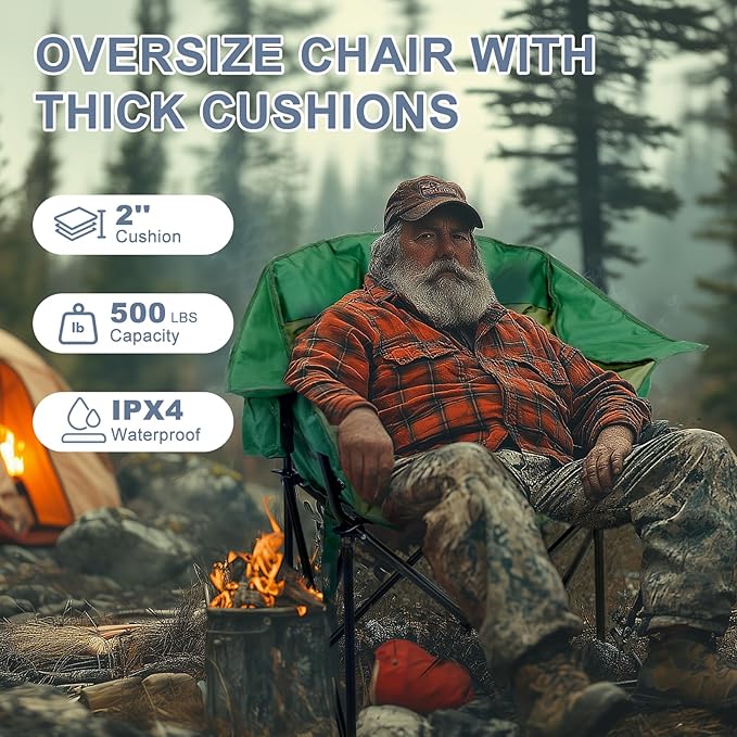 ABORON Oversized Heated Armrest Camping Chair, Portable Heated Folding Recliner Chair with 3 Heat Settings, Fully Padded Heavy Duty Chair Supports Up to 400 lbs, Perfect for Outdoor Adventures