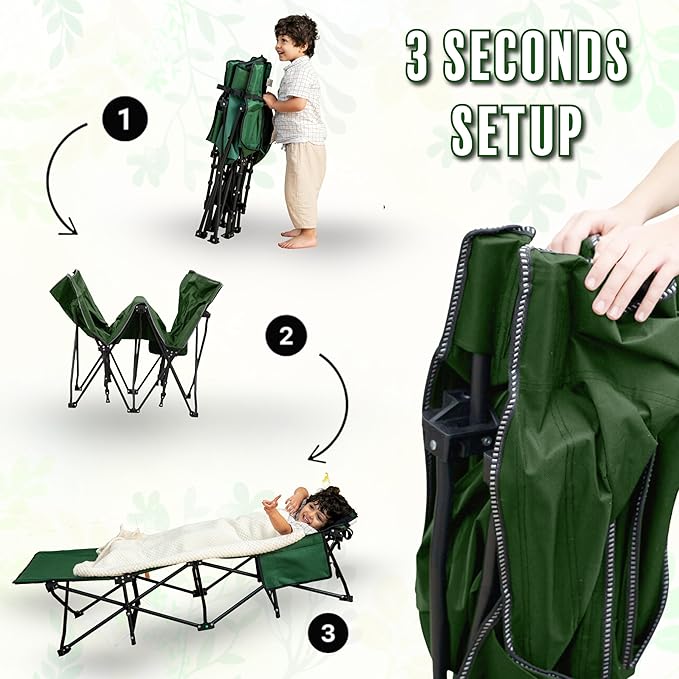 LITTLE EXPLORERS Kids cot, Child Camping and Travel Cot, Kids Cots for Sleeping, Foldable Bed for Kid, Includes Pillow and Bag | Age 3-12 | 60inch