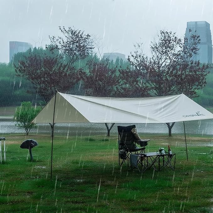 Camping Tarp 13x10ft Waterproof Rain Tarp Portable Multifunctional Outdoor Camping Tent Tarps Lightweight Backpacking Rainfly Shelter with Included Extra Long Lines & Stakes
