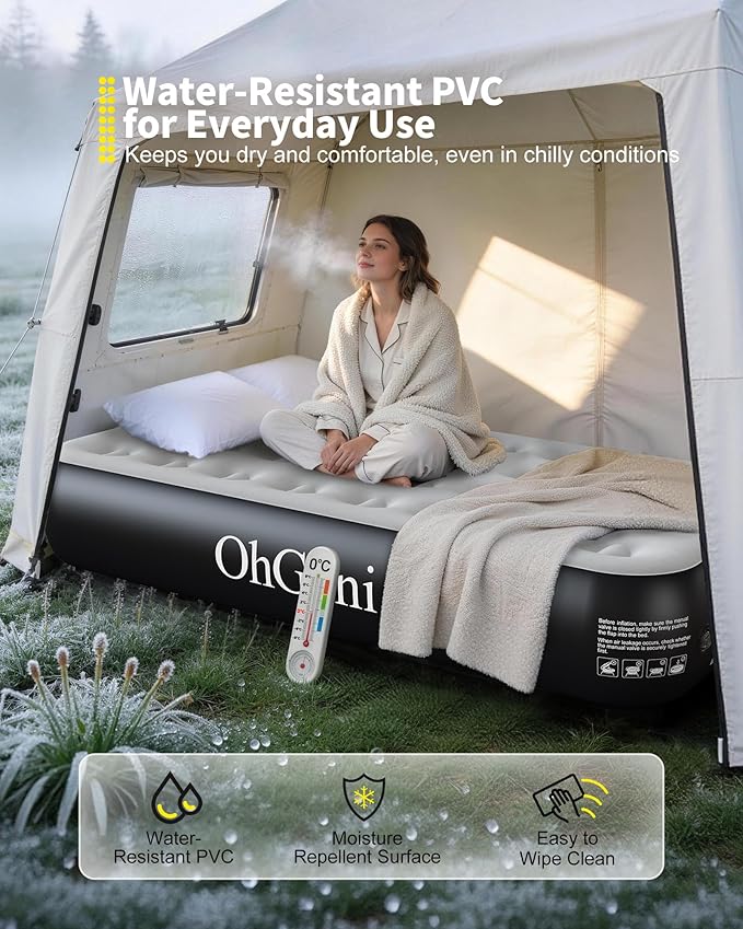 OhGeni Twin Camping Air Mattress Bed with Built in Pump, Family Choice Award Winner, 13" Raised Inflatable Blow up Mattress, Portable Foldable Bed with Upgraded Surface for Home & Outdoor, 300lbs