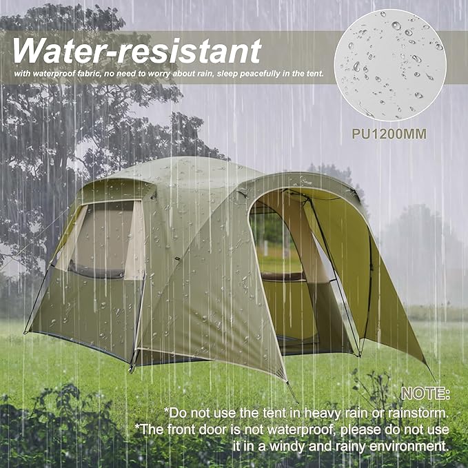 Vidalido 3-4 Person Tent with 1 Mesh Door and 2 Large Mesh Window, Double Layer Waterproof Portable Family Cabin Tent, 4 Person Tents for Outdoor Camping Hiking