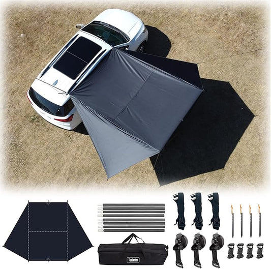 Car Awning Camping SUV Sun Shelter Waterproof Universal Tent Canopy Anti-UV for Van Campervan Caravan Truck Vehicle (Black, 2x3m)