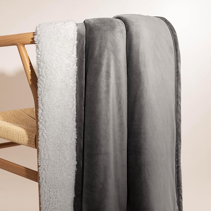 UGG Bliss Throw Blanket Plush Soft Fleece Fluffy Blankets for Bed or Couch Oversized Warm Reversible Machine Washable Medium Weight Home Decor Giftable Throw, 50-inch x 70-inch, Charcoal Grey