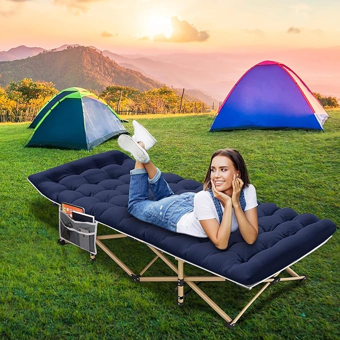 Camping Cot, 450LBS(Max Load), Portable Folding Outdoor Bed with Carry Bag for Adults Kids, Heavy Duty Cot for Traveling Gear Supplier, Office Nap, Beach Vocation and Home Lounging (Navy Blue)