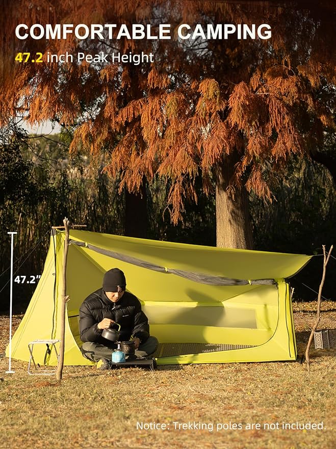 TOMOUNT Ultralight Bivy Tent 15D Nylon Trekking Pole Tent for one Person,Lightweight Backpacking Tent,Waterproof Windproof Tents for Climbing,Camping,Hiking,Trekking