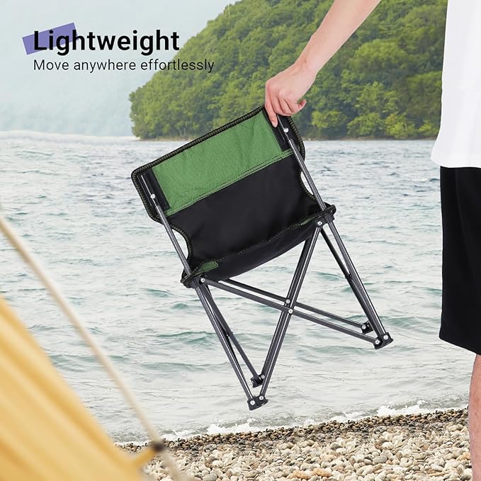 Kids Camping Chair, Kids Folding Chair for Outdoor, Lightweight Backpacking Chair, Armless Foldable Lawn Chair for Outdoor Camping Hiking Beach Sports and Picnic, Green, with Carry Bag