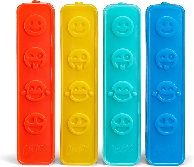 Cool Coolers by Fit & Fresh Kids Icicle Lunch Box Ice Pack Sticks, Icicle Ice Sticks for Lunch Bags and Coolers, Lunch Ice Pack Sticks, Reusable, Space-Saving, Multicolored, Smile Icicles, 4PK