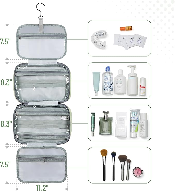 Ms. Pen- Travel Toiletry Bag Organizers, Green, Makeup Travel Bag for Toiletries with Hanging Hook, Water-Resistant