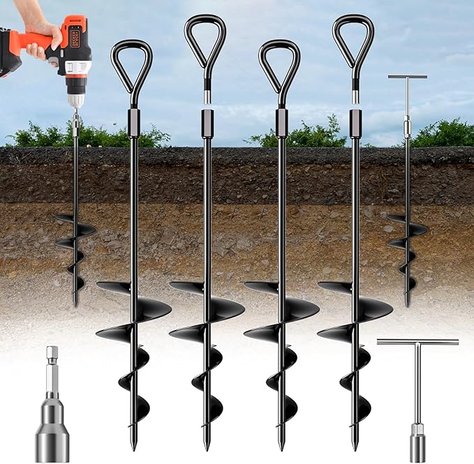 Phopich 18''/30" Long Ground Anchor, Heavy Duty Earth Anchors Ground Anchors Screw in Kit with T-Handle Hex Wrench for Camping Tent, Swing Sets, Securing Animals, Sheds, Trampoline