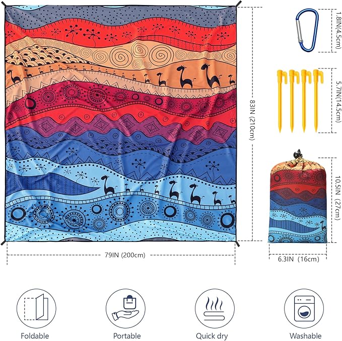 AISPARKY Beach Blanket Waterproof Sandproof, Oversized Large Beach Mat 79" X 83"/120"x108" for 1-8 Adults, Quick Drying&Compact&Lightweight, Picnic Mat Vacation Essentials for Beach Camping Travel