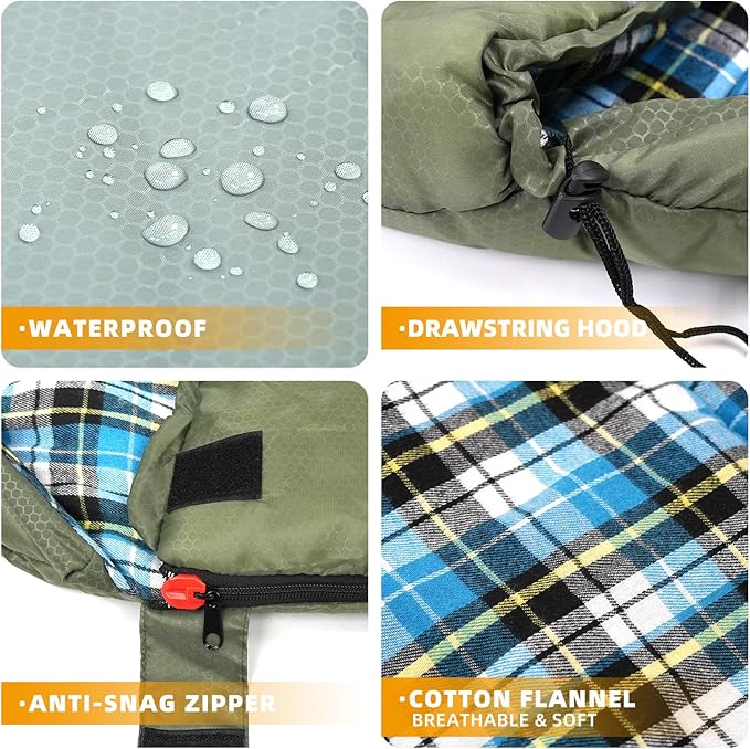 Cotton Flannel Liner Sleeping Bag for Adults Teens Kids, Cold Weather & Warm, 3 Seasons, Lightweight Compact Camping Essentials Equipment, Hiking, Outdoor, Travel