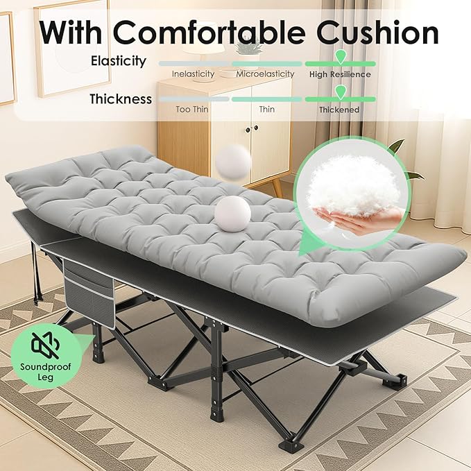 Suteck Camping Cot, 32In XXL Folding Camping Cot Heavy Duty Sleeping Bed for Adults 1200D Double Layer Oxford Cots for Camping W/Pilllow Mattress Carry Bag for Home Office Nap Beach Travel, 900LBS