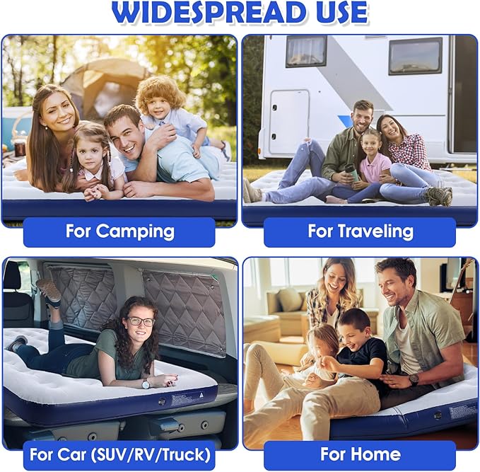 Full Size Camping Air Mattress Leak Proof Travel Bed Sleeping Pad Portable Air Bed for Home Camping SUV Truck RV Tent (Double Size)